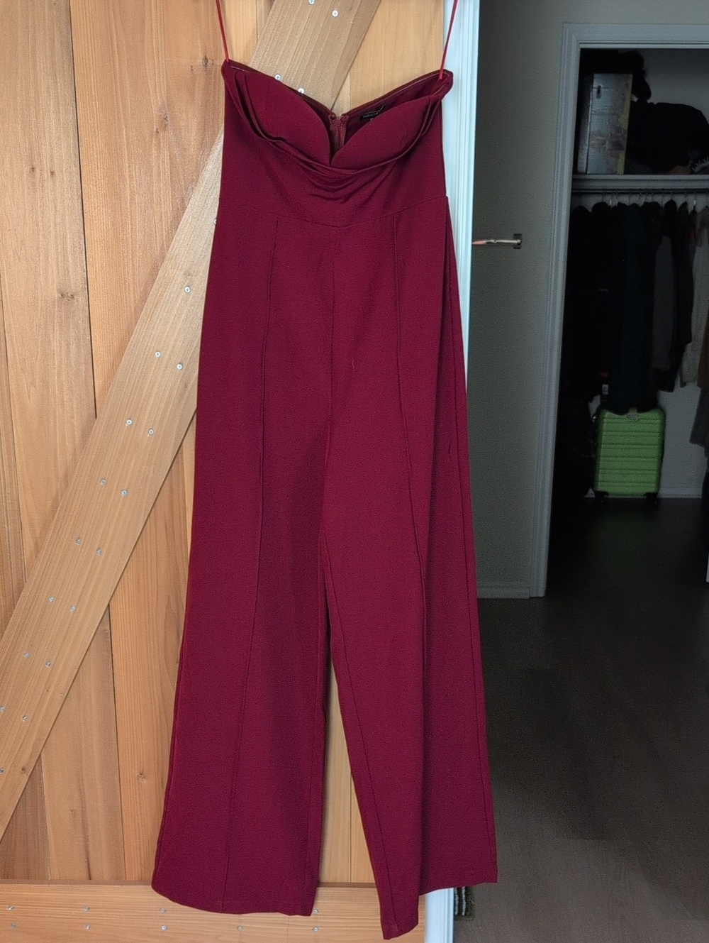 Fashion Nova Wine Strapless Wide-Leg Jumpsuit